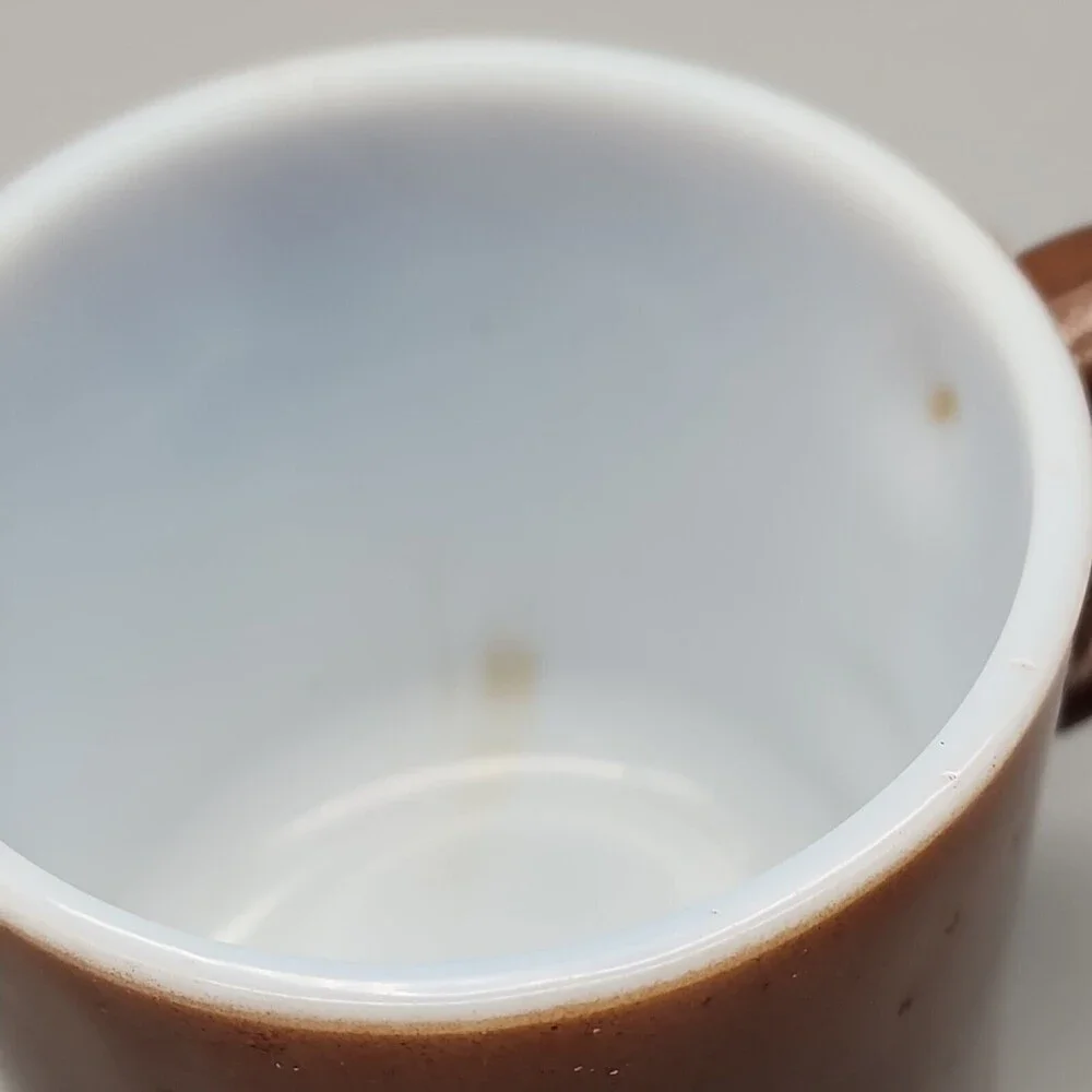 VtG 4 Hazel Atlas Glass Two-Toned Coffee Mugs Coffee Cups Brown & White D Handle